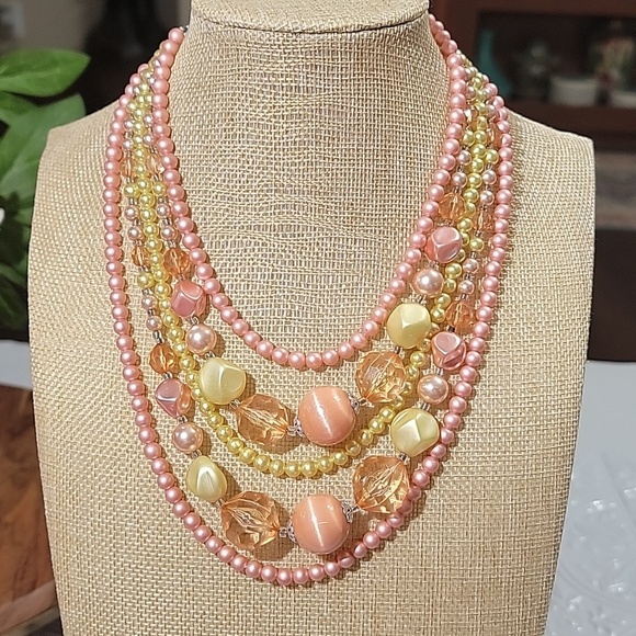 Estate Jewelry - Japan Multi Strand Pastel Beaded Vintage Necklace